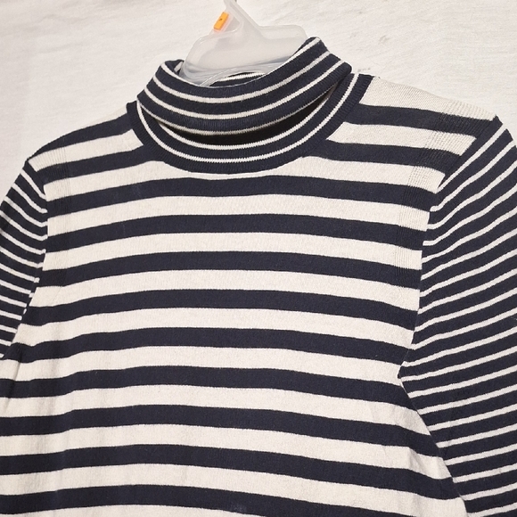 Banana Republic Cashmere Cotton Striped Turtleneck Sweater, Black White - Picture 2 of 10